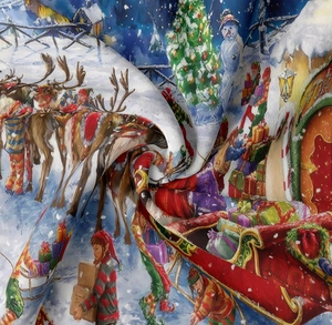Detailansicht der weichen Textur und festlichen Weihnachtsdrucke auf dem Wandteppich