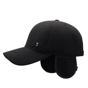 Winter men's warm baseball cap with ear flaps and SPORT logo in black fleece lining