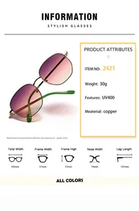 Detailed size specifications and UV400 features of the retro round metal sunglasses