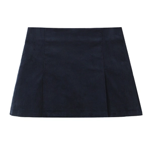 Navy blue corduroy A-line mini skirt for women featuring high-quality ribbed fabric texture