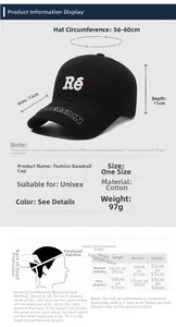 Size guide for cotton baseball cap showing 56-60cm circumference and measurement steps