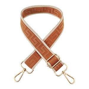 Adjustable 3.8cm maze pattern shoulder strap with golden metal buckles and brown weaving