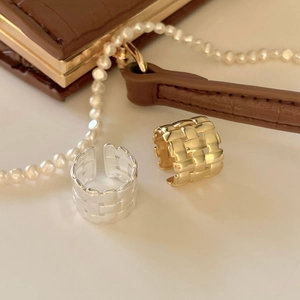 Minimalist 925 sterling silver wide braided texture open rings in gold and silver finish