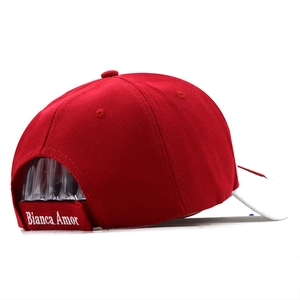 Dark red cotton baseball cap back view featuring white Bianca Amor embroidery and strap