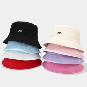 Unisex cotton bucket hats with fox embroidery in eight colors for sun protection