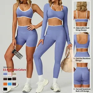 Ensemble de yoga lavande pour femmes avec passepoil contrasté et dos évidé
