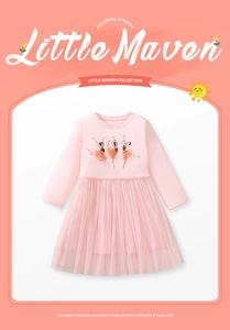 Detail eines rosa Mädchenkleids aus Baumwolle mit Ballerina-Print und Tüll-Tutu-Rock