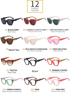 Cat eye eyewear collection in twelve colors featuring various frames and lenses