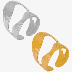 Minimalist 304 Stainless Steel Open Ring 18K Gold Plated Double Layer S-Shape Wave Design Adjustable Finger Ring For Women