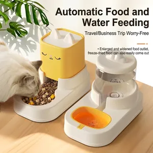 Automatic Pet Feeder Waterer Dispenser Gravity Siphon PP Plastic Cute Cat Ear Design For Cats Small Dogs Detachable