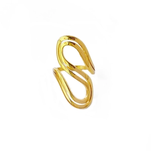 Minimalist gold S-shaped wavy stainless steel ring with a polished metallic finish
