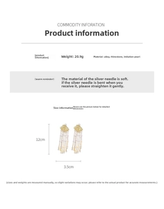 Detail view of retro tassel earrings with rhinestones, pearls, and golden hollow textures