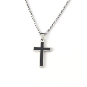 Hip hop black cross pendant necklace in silver stainless steel with box chain for men
