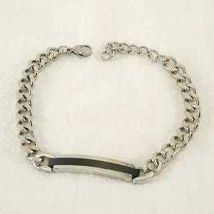 Bracelet Maille Gourmette Acier Inoxydable Plaque ID Noir Style Punk Industriel Minimaliste Bijoux Unisexe