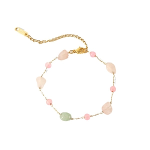 Elegant 18k gold plated stainless steel bracelet with natural pink and green stones