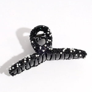 13cm large black hair claw clip with rhinestones and white pearls elegant fashion accessory for women