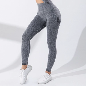 High-waisted seamless yoga leggings in marl grey with tummy control for fitness
