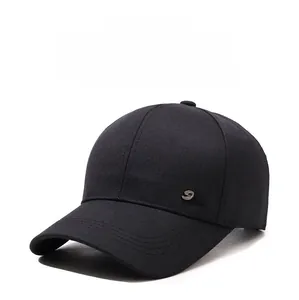 Detail view of cotton twill baseball cap with decorative stitching and metal Sport logo