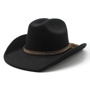 Classic black felt western cowboy hat with studded rhinestone band and cattleman crown