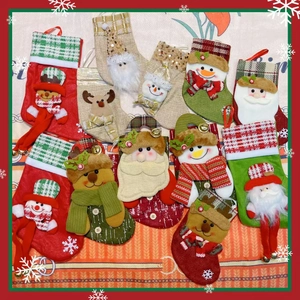 Detailed close-up of colorful 3D Christmas stockings featuring Santa and Snowman designs