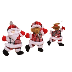 Three-piece Christmas hanging dolls set featuring Santa, bear, and reindeer on white background