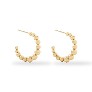 Polished 18K gold stainless steel C-shaped hoop earrings with graduated beaded design