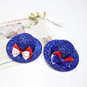 Sparkly blue sequin mini top hats with patriotic bows for 4th of July party accessories