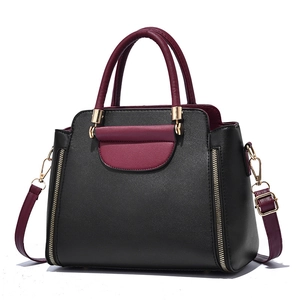 Elegant trapezoid black and burgundy PU leather handbag for middle-aged women's gift