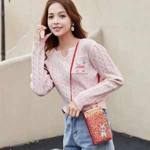 Fashionable red sequined crossbody phone bag with cute bunny charm for women
