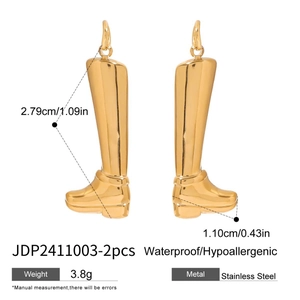 Polished gold plated stainless steel boot earrings for women with waterproof finish