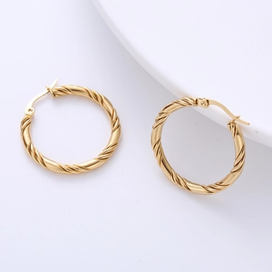 Elegant 18K gold plated 30mm twisted spiral hoop earrings on a clean white background