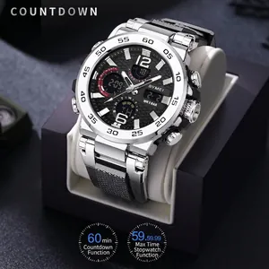 SYMEI dual-display sports watch with silicone strap and 5BAR waterproof steel bezel