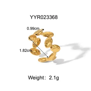 Detail view of irregular hammered gold ring with measurement dimensions and weight