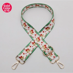 Adjustable wide replacement strap with festive Christmas bell and star pattern on white webbing