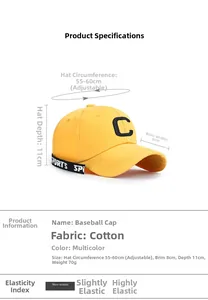 Dettaglio del cappellino da baseball in cotone giallo con ricamo C e nastro sport