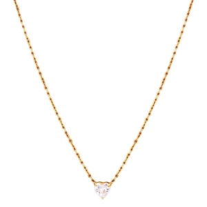 18k gold plated heart pendant necklace with white crystal zircon on white background