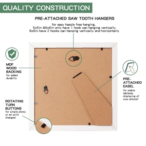 Quality construction detail of MDF photo frame with hangers and easel back