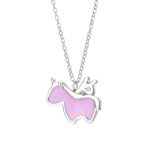 Minimalist rainbow unicorn necklace with pink enamel pendant and silver titanium steel chain