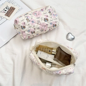 Quilted cartoon puppy makeup bag set with large capacity zipper storage for stationery