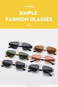 Detail view of retro double bridge metal sunglasses in six stylish lens color variants