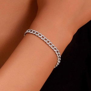 S925 sterling silver cuban chain bracelet with full pavé cubic zirconia for men and women