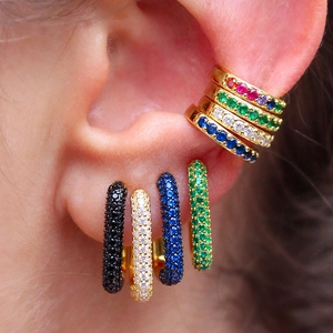 Luxury Hoop Earrings Colorful AAA Cubic Zirconia Brass Pavé Ear Cuffs Trendy Fashion Jewelry For Women