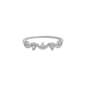 Elegant s925 silver wave ring for women with five brilliant cubic zirconia stones