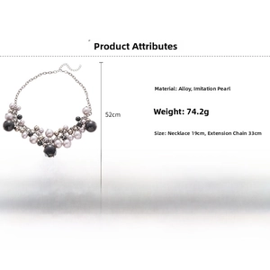 Detail view of irregular pearl cluster necklace with alloy chain and weight specifications