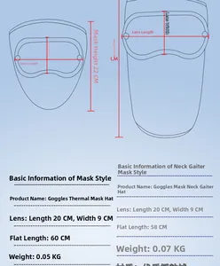 Size chart showing fleece winter mask and neck gaiter with high-definition anti-fog goggles