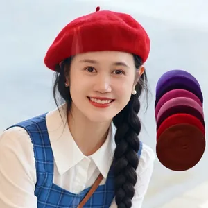 Women Wool Beret Hat Classic British Style Artist Hat Knitted Solid Color Painter Hat Autumn Winter Warm Fashion Accessory