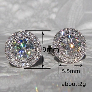Elegant 9mm halo stud earrings with round brilliant cubic zirconia in silver finish