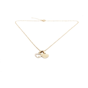 Golden heart pendant necklace with hollow and solid heart charms on thin cable chain