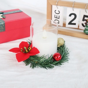 Poinsettia Christmas wreath set with LED electronic candle and festive red holiday box