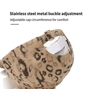 Classic leopard print baseball cap with adjustable stainless steel metal buckle closure